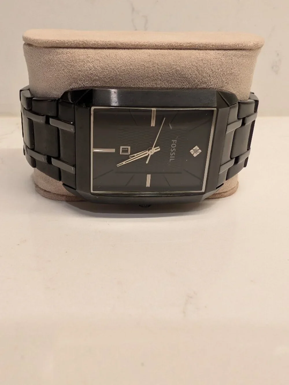 Fossil FS-4410 Men’s Black Stainless Steel Rectangular Watch Date